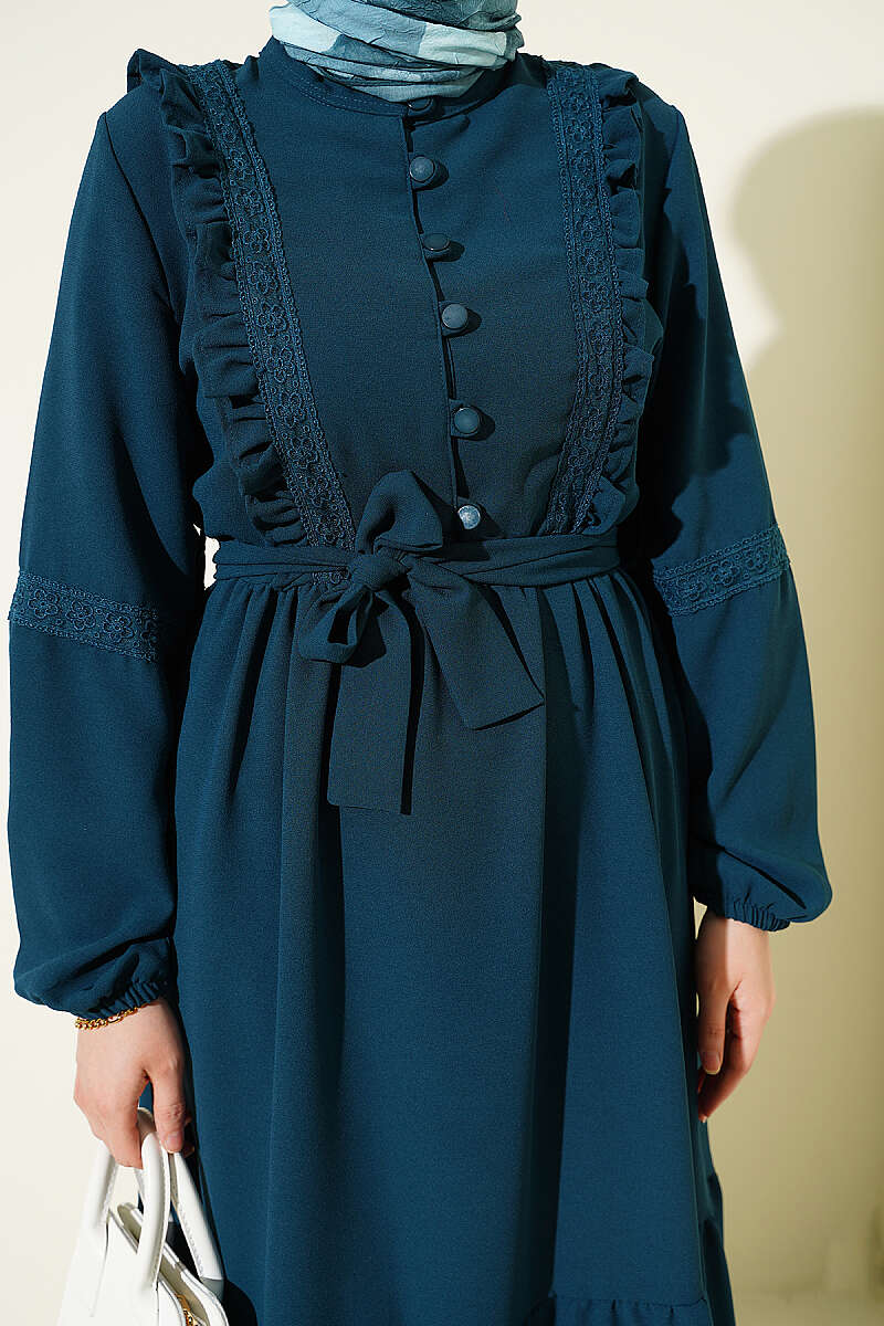 Brit Buttoned Lace Detailed Dress Petrol – Image 4