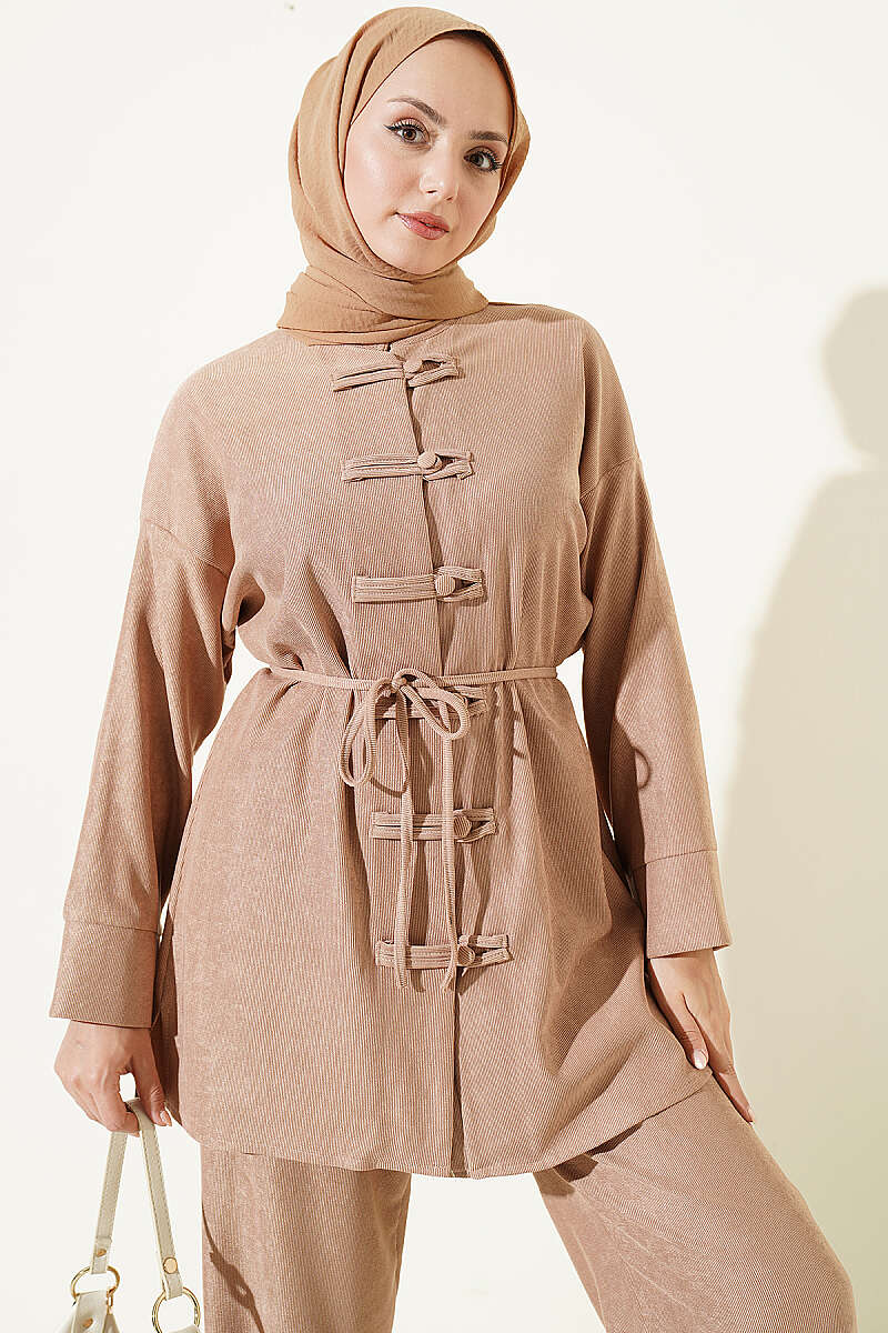 Brit Buttoned French Terry Two-Piece Set Beige - Image 2