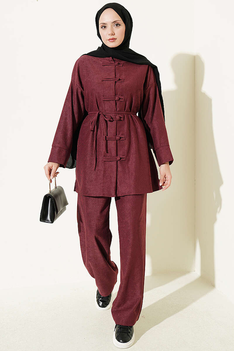 Brit Buttoned French Terry Two-Piece Set Burgundy