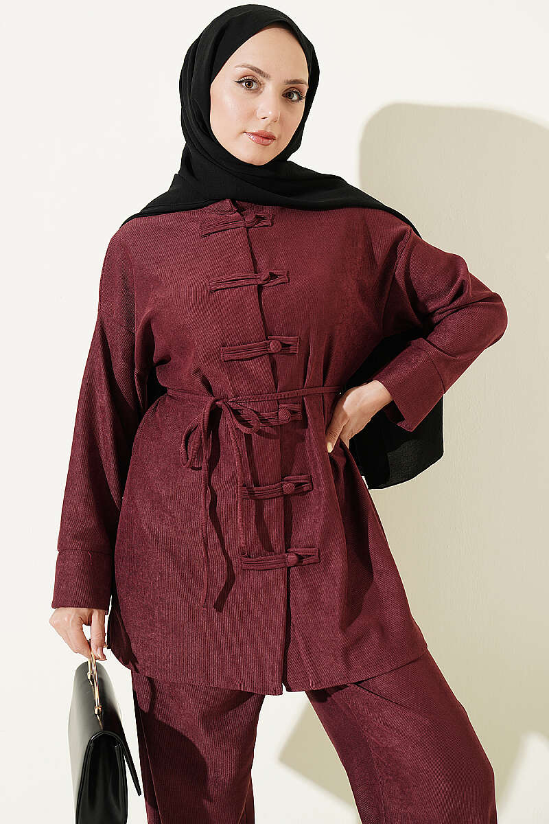 Brit Buttoned French Terry Two-Piece Set Burgundy - Imagen 2