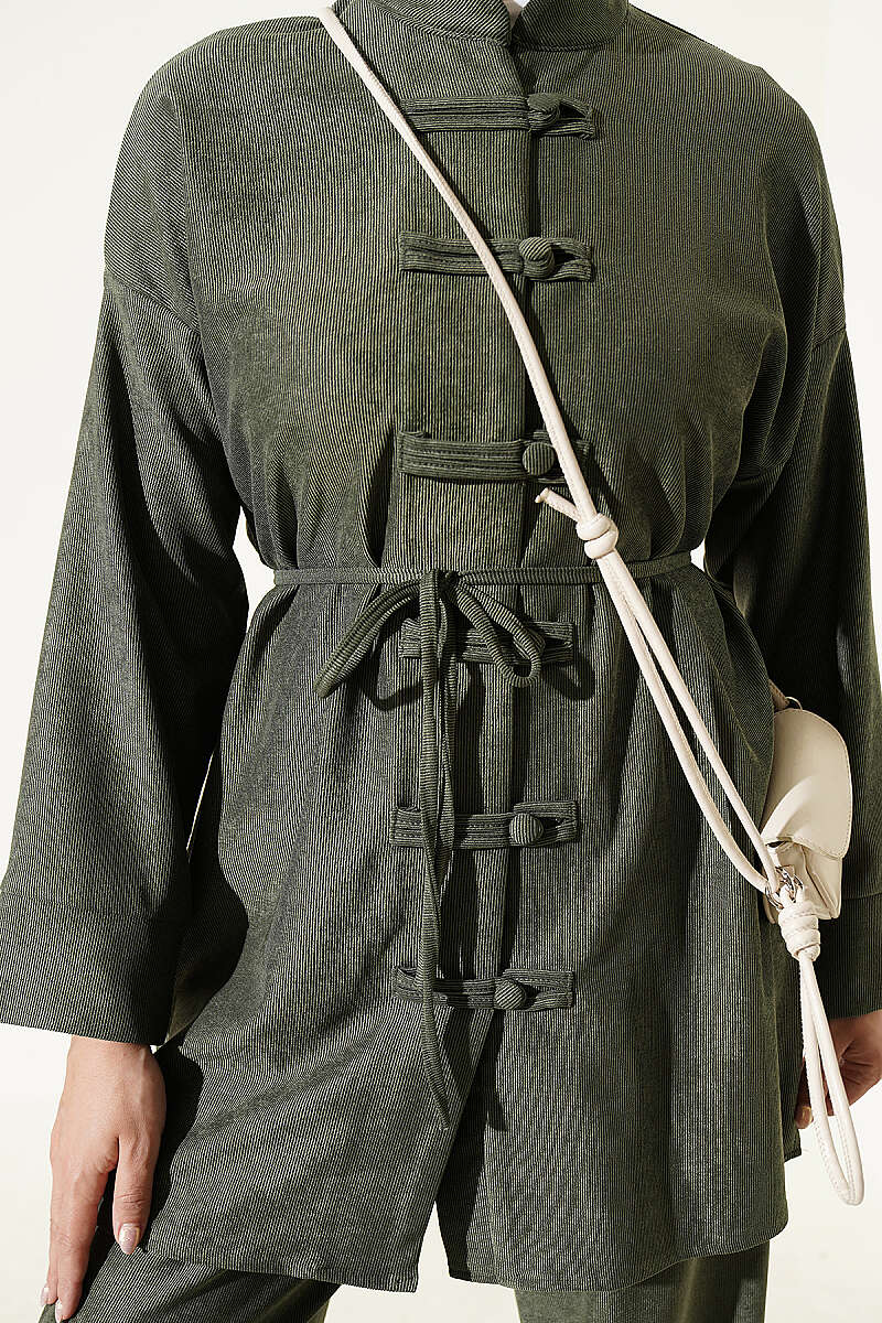 Brit Buttoned French Terry Two-Piece Set Khaki - Image 4