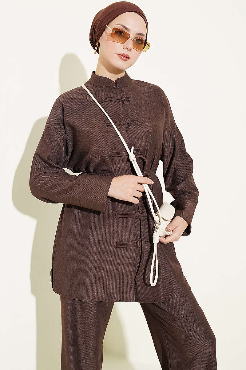 Brit Buttoned French Terry Two-Piece Set Brown - Image 2