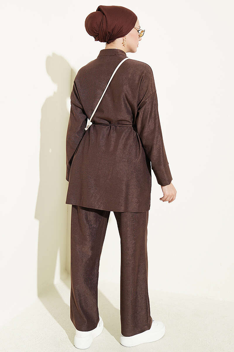Brit Buttoned French Terry Two-Piece Set Brown - Image 3