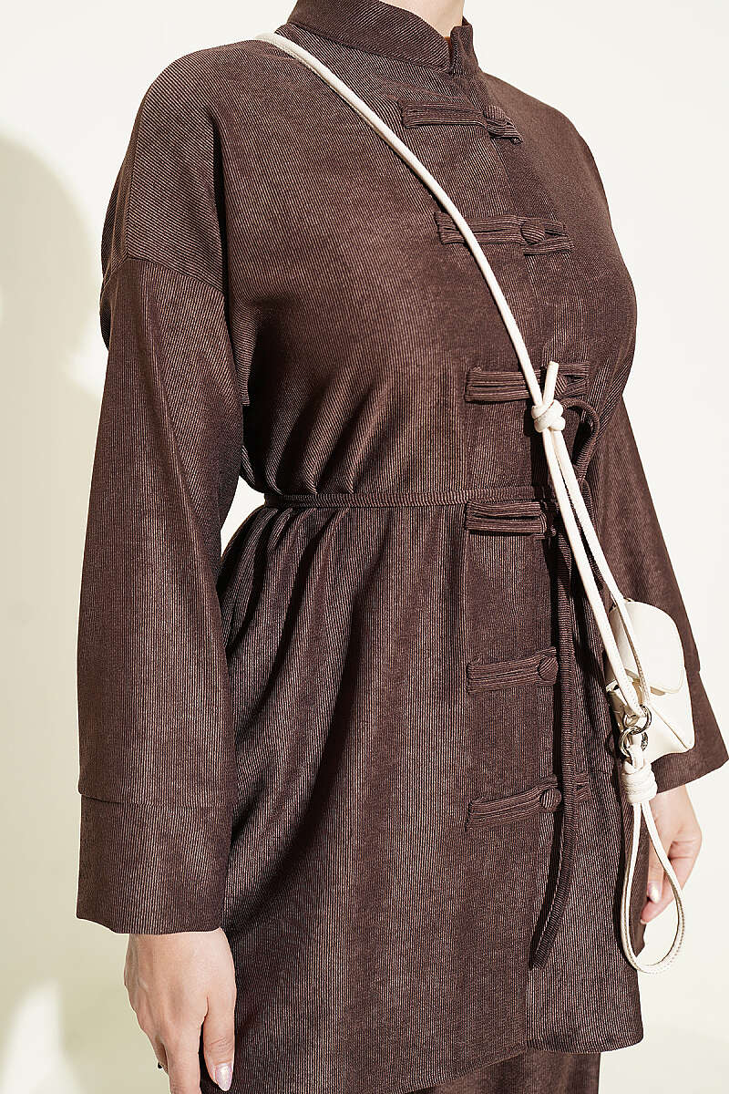 Brit Buttoned French Terry Two-Piece Set Brown - Image 4
