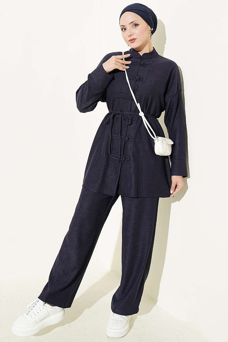 Brit Buttoned French Terry Two-Piece Set Navy Blue
