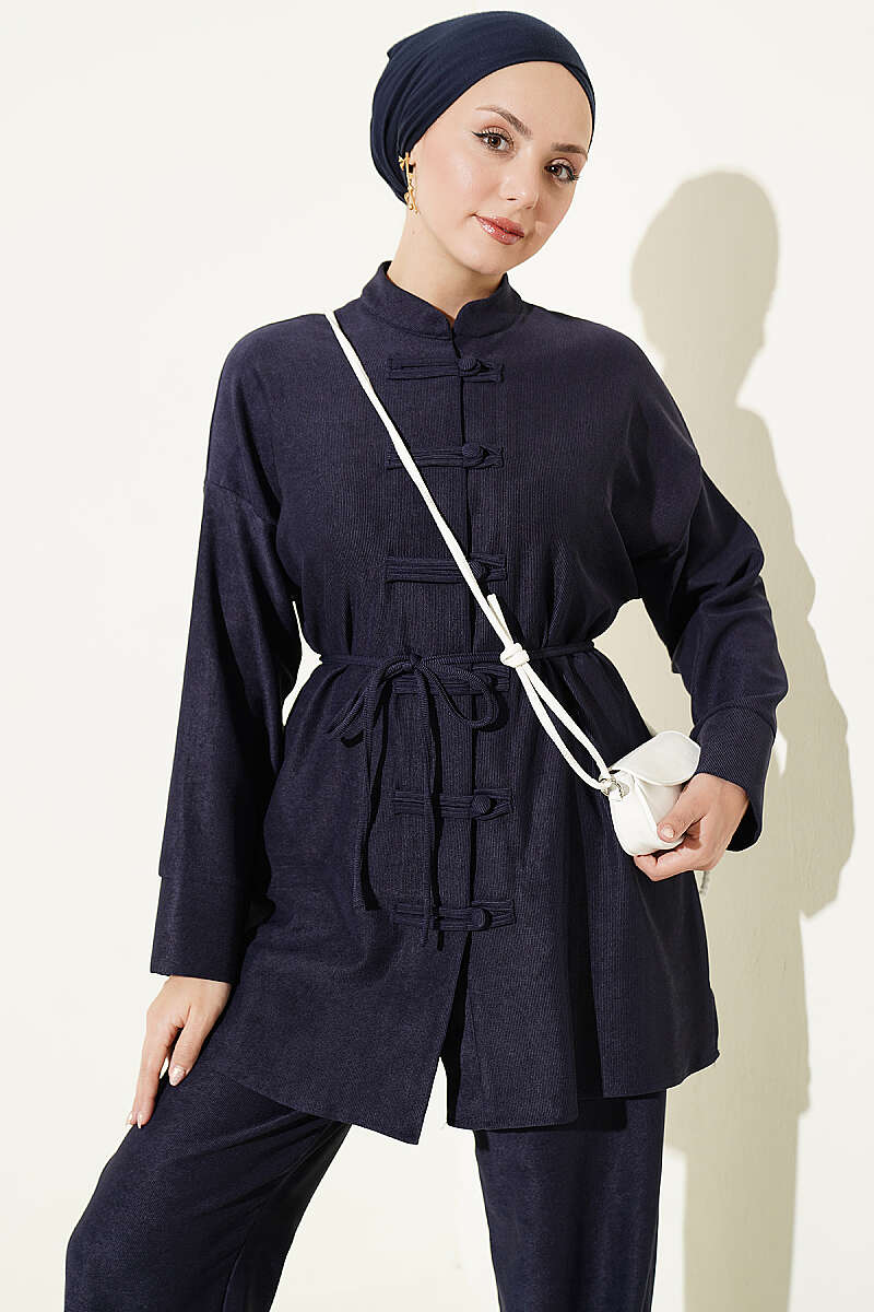 Brit Buttoned French Terry Two-Piece Set Navy Blue - Image 2
