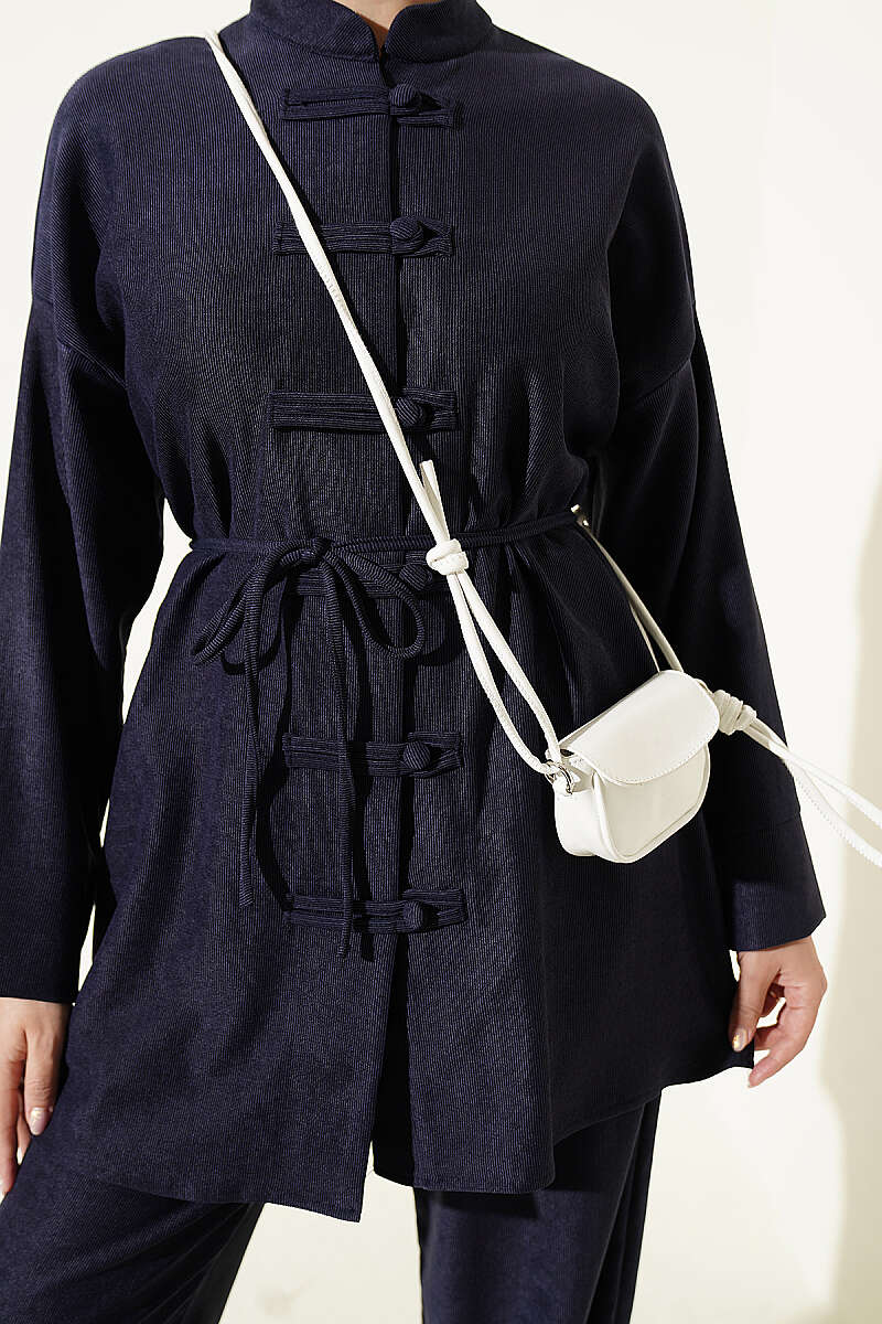 Brit Buttoned French Terry Two-Piece Set Navy Blue - Image 4