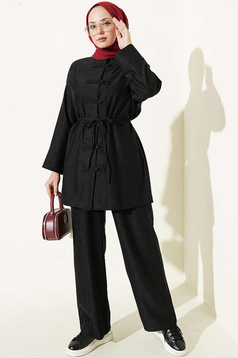 Brit Buttoned French Terry Two-Piece Set Black