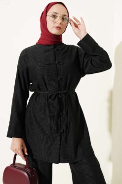Alternative view of Brit Buttoned French Terry Two-Piece Set Black