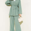 Buttoned Tie Belt Tunic Set Persian Rose