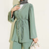 Buttoned Tie Belt Tunic Set Persian Rose - immagine 2