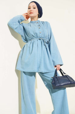 Alternative view of Button-Front Denim Two-Piece Set Light Blue