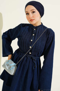 Alternative view of Button-Front Denim Two-Piece Set Navy Blue