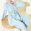 Buttoned Ribbed Denim Two-Piece Set Ice Blue