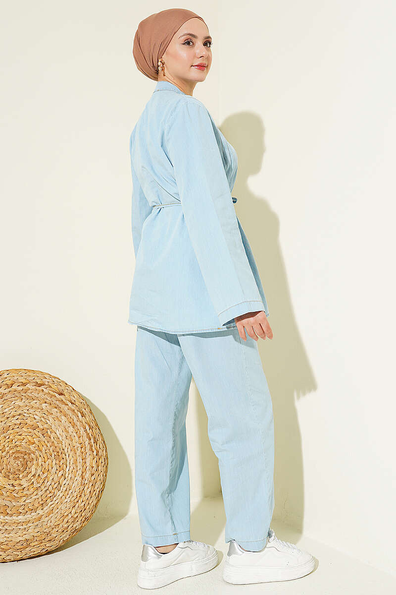 Buttoned Ribbed Denim Two-Piece Set Ice Blue - Image 3