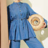 Buttoned Ribbed Denim Two-Piece Set Denim Blue - Imagen 2