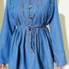 Buttoned Ribbed Denim Two-Piece Set Denim Blue - Imagen 4