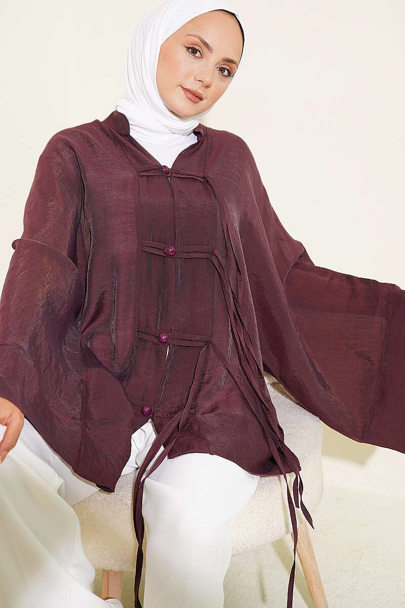 Brit Button Oversized Kimono Plum
