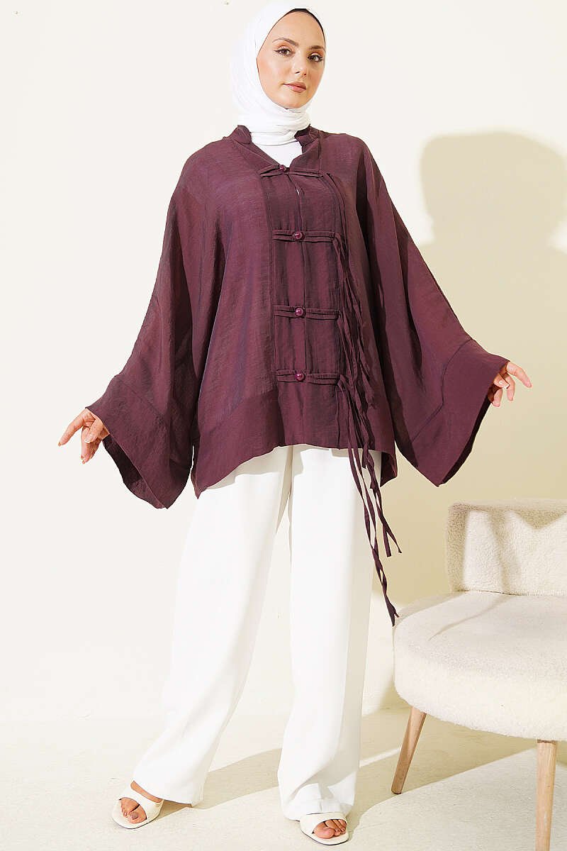 Brit Button Oversized Kimono Plum - Imagen 2