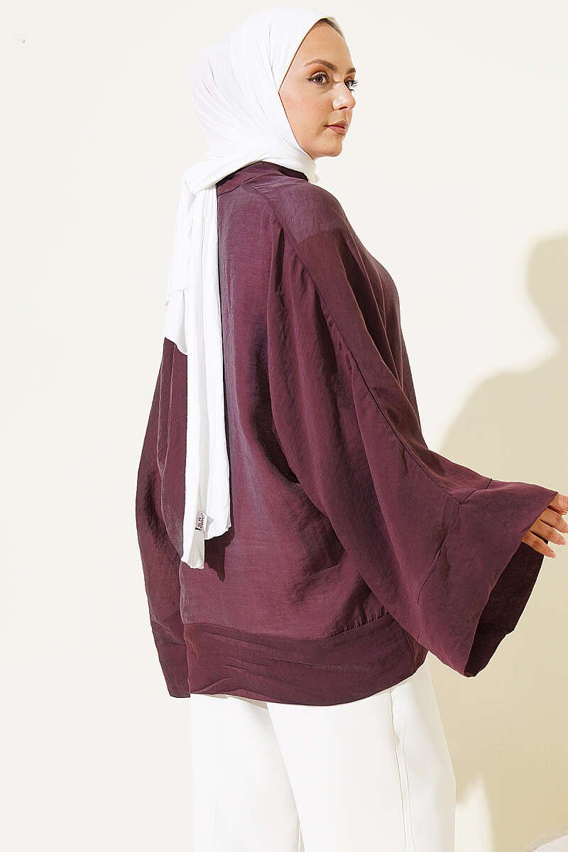 Brit Button Oversized Kimono Plum - Imagen 3