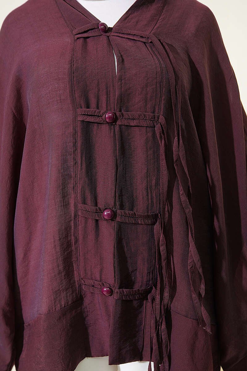 Brit Button Oversized Kimono Plum - Imagen 4