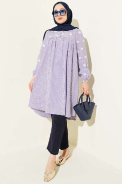 Alternative view of Brit Buttoned Gingham Tunic Lilac