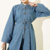 ⁦Brit Buttoned Long Denim Two-Piece Set Light Blue⁩ - الصورة ⁦2⁩