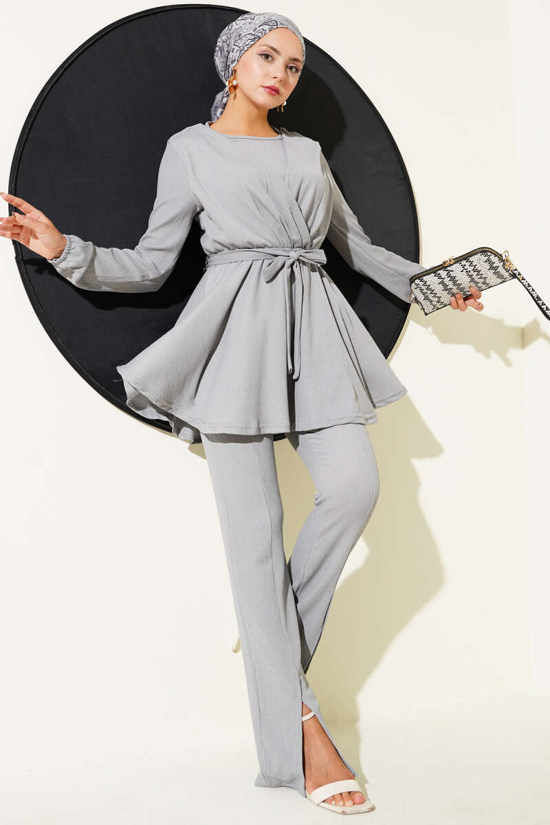 Bürümcük Waist Elasticated Two-Piece Set Grey