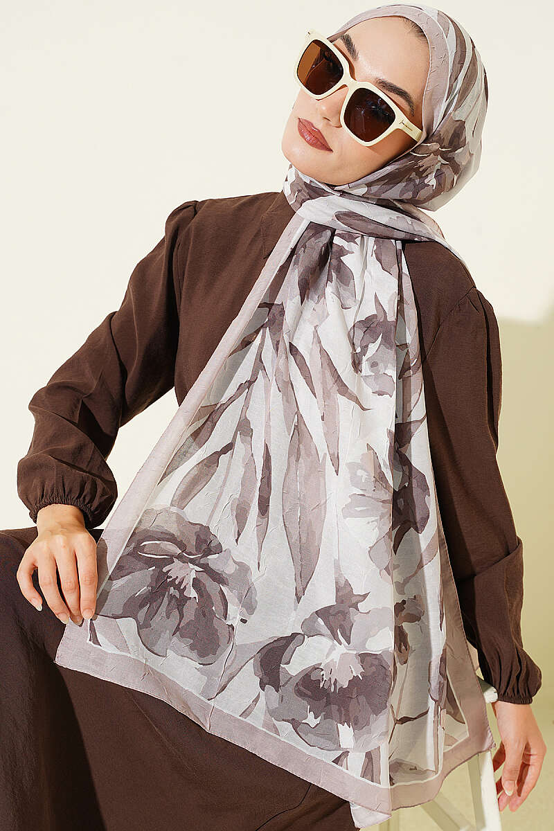 Large Flower Pattern Bamboo Crinkle Shawl Sand Beige