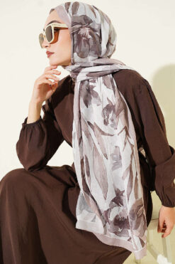 Alternative view of Large Flower Pattern Bamboo Crinkle Shawl Sand Beige