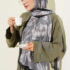 Large Flower Pattern Bamboo Crinkle Shawl Black