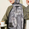 Large Flower Pattern Bamboo Crinkle Shawl Black - Image 2