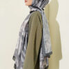 Large Flower Pattern Bamboo Crinkle Shawl Black - Image 3