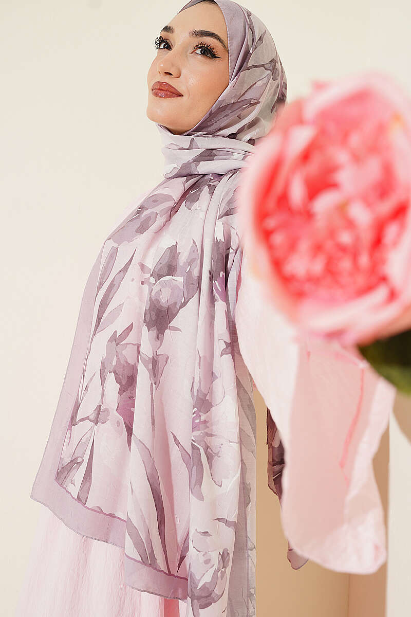 Large Flower Pattern Bamboo Crinkle Shawl Sand Beige - Image 6