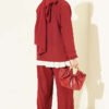 Drawstring Detail Ribbed Two-Piece Set Burgundy - immagine 3