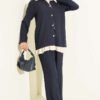 Drawstring Detail Ribbed Two-Piece Set Navy Blue