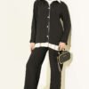 Drawstring Detail Ribbed Two-Piece Set Black