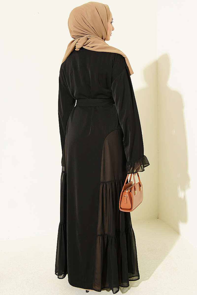 Gathered Detail-Accented Layered Abaya Set Beige - Image 3