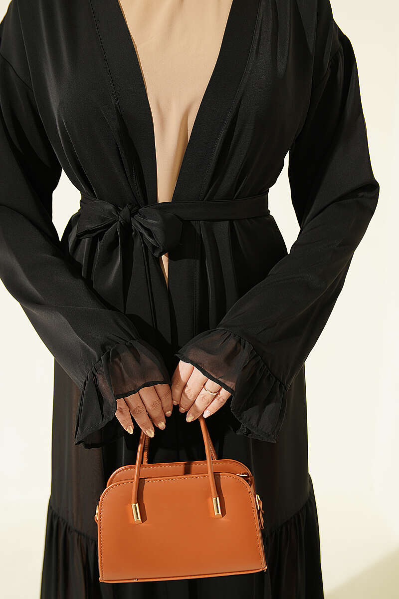Gathered Detail-Accented Layered Abaya Set Beige - Image 4