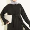 ⁦Gathered Detail-Accented Layered Abaya Set Black⁩ - الصورة ⁦2⁩