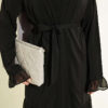 ⁦Gathered Detail-Accented Layered Abaya Set Black⁩ - الصورة ⁦4⁩