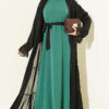 Gathered Detail-Accented Layered Abaya Set Emerald