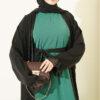 ⁦Gathered Detail-Accented Layered Abaya Set Emerald⁩ - الصورة ⁦2⁩