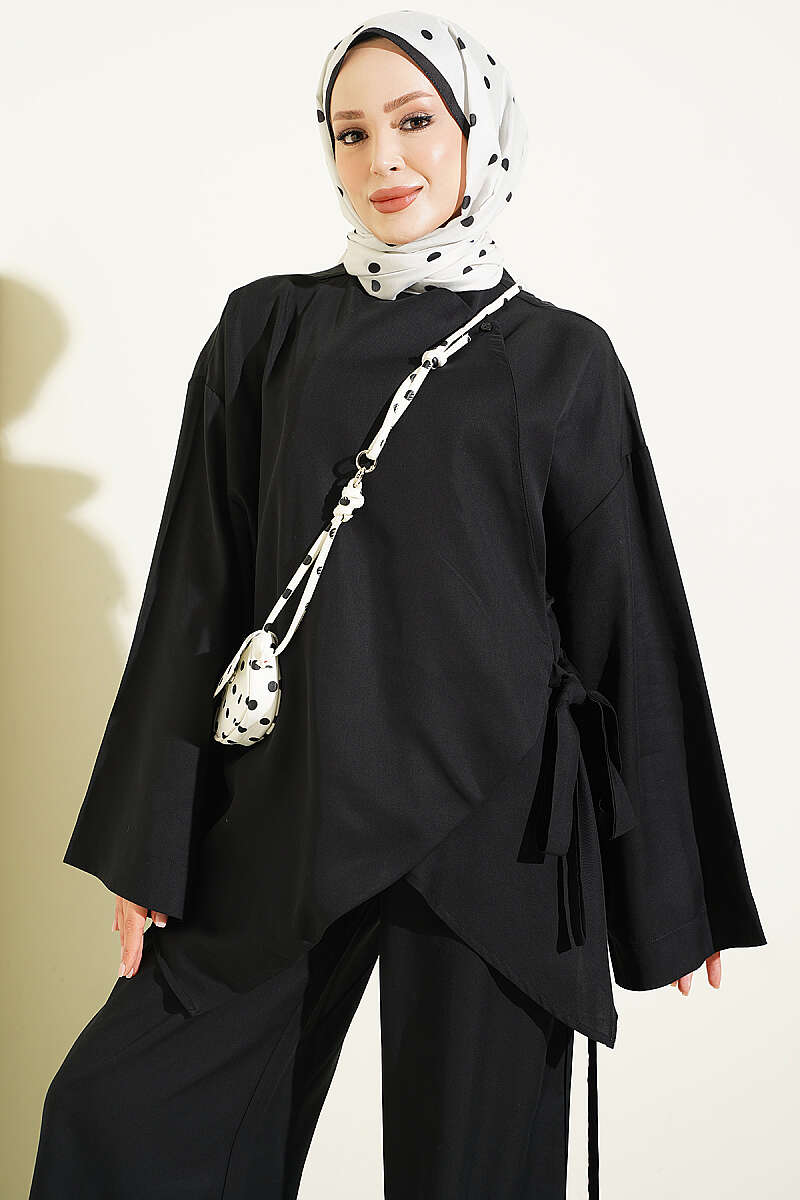 Crossed Tie-Front Two-Piece Set Black – Bild 2