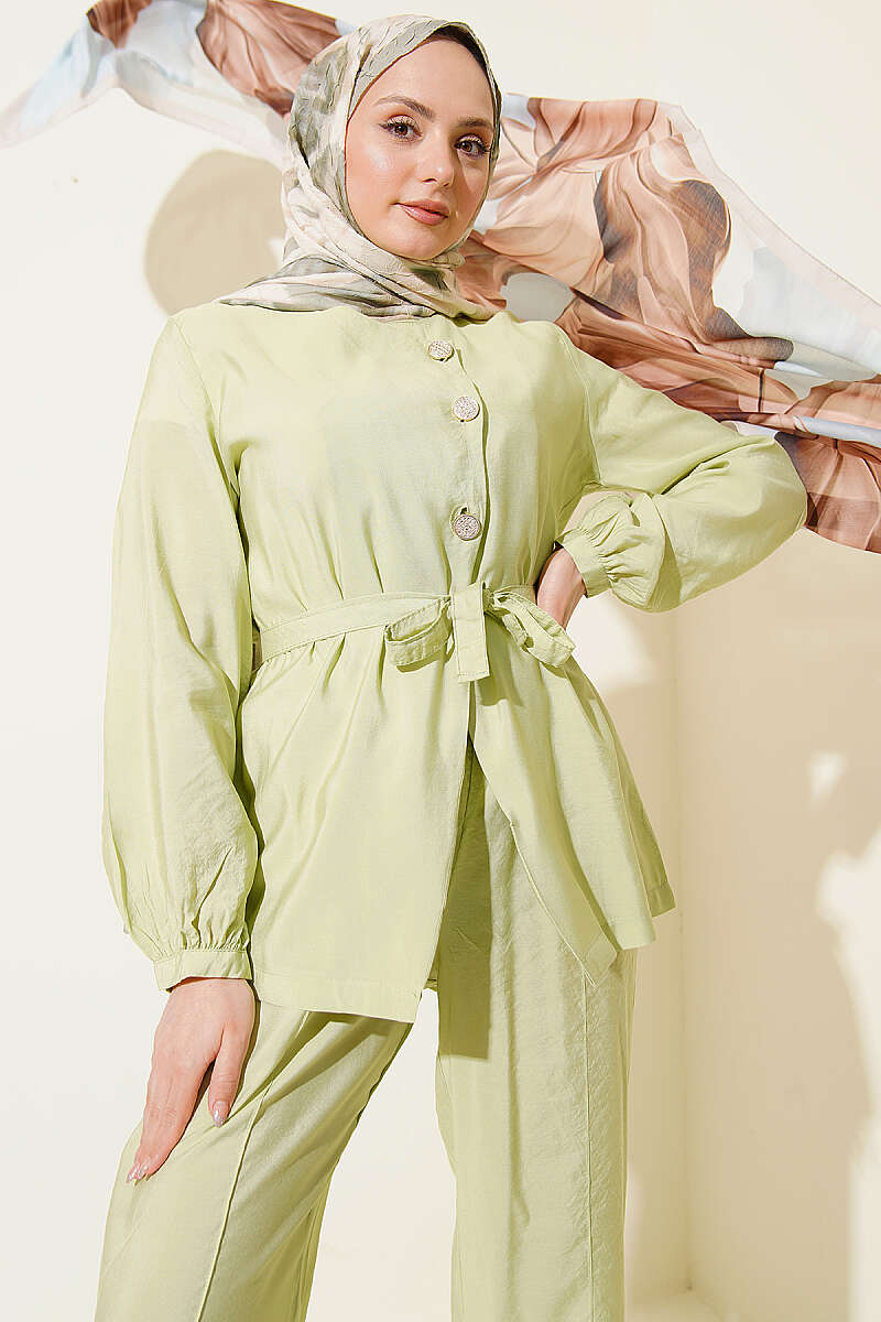 Cross Buttoned Belted Modal Two-Piece Set Hazel - Afbeelding 2