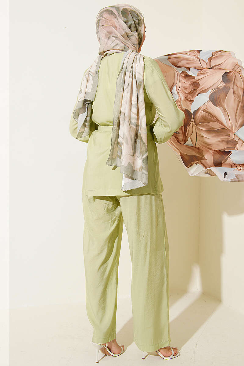 Cross Buttoned Belted Modal Two-Piece Set Hazel - Afbeelding 3