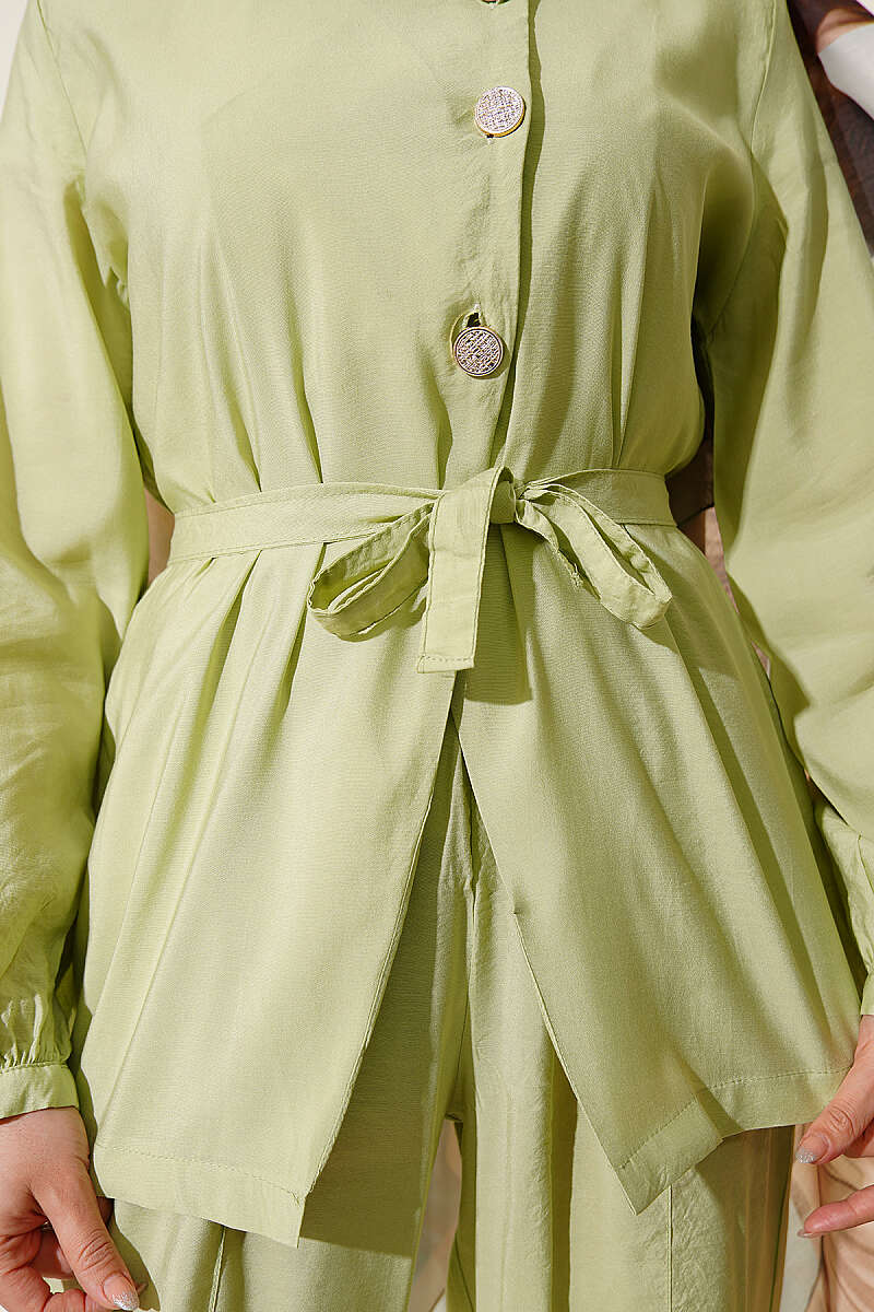 Cross Buttoned Belted Modal Two-Piece Set Hazel - Afbeelding 4