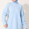 Cross-Fit Patterned Long Knit Tunic Baby Blue