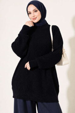 Alternative view of Cross-Fit Patterned Long Knit Tunic Dark Navy