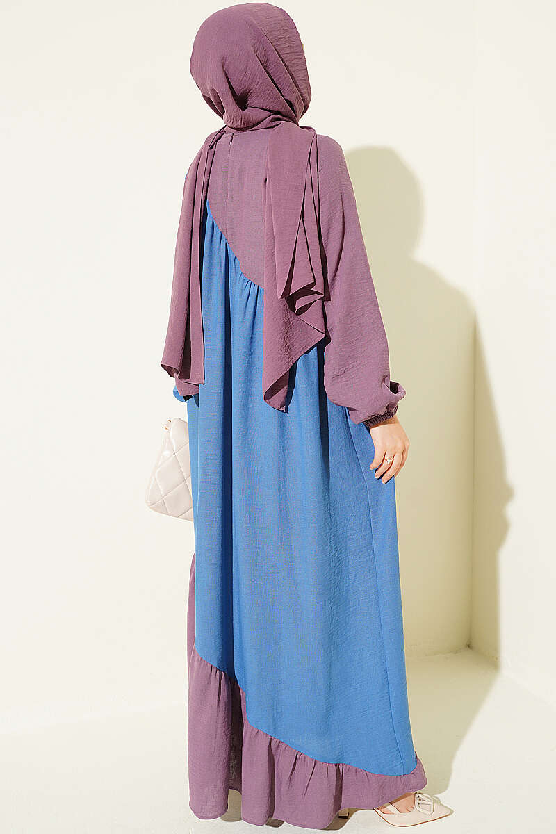 Cross-Trimmed Linen Dress Blue – Bild 3